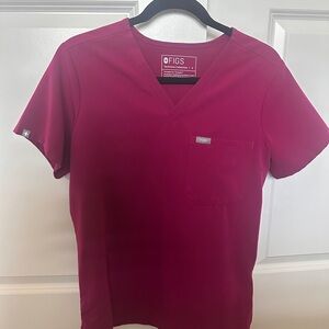 Figs Dark Magenta V-Neck Scrub Top